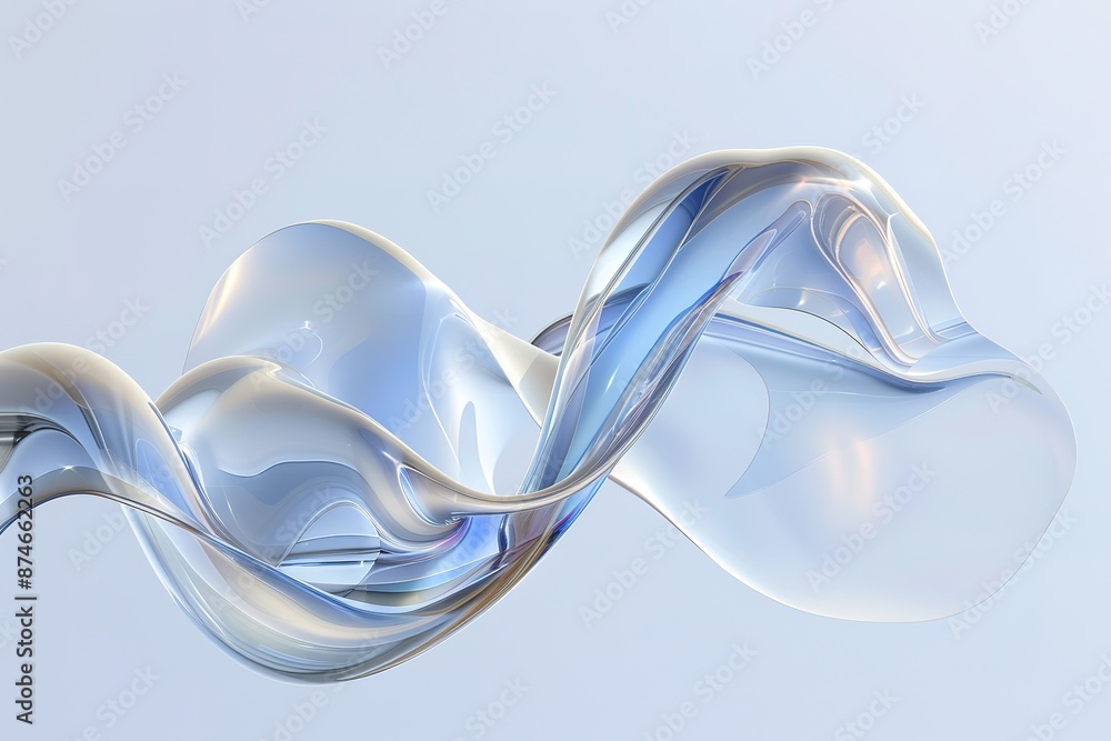 Poster 3d render of glass, floating in the air, with smooth curves and wavy lines, creating an abstract sha