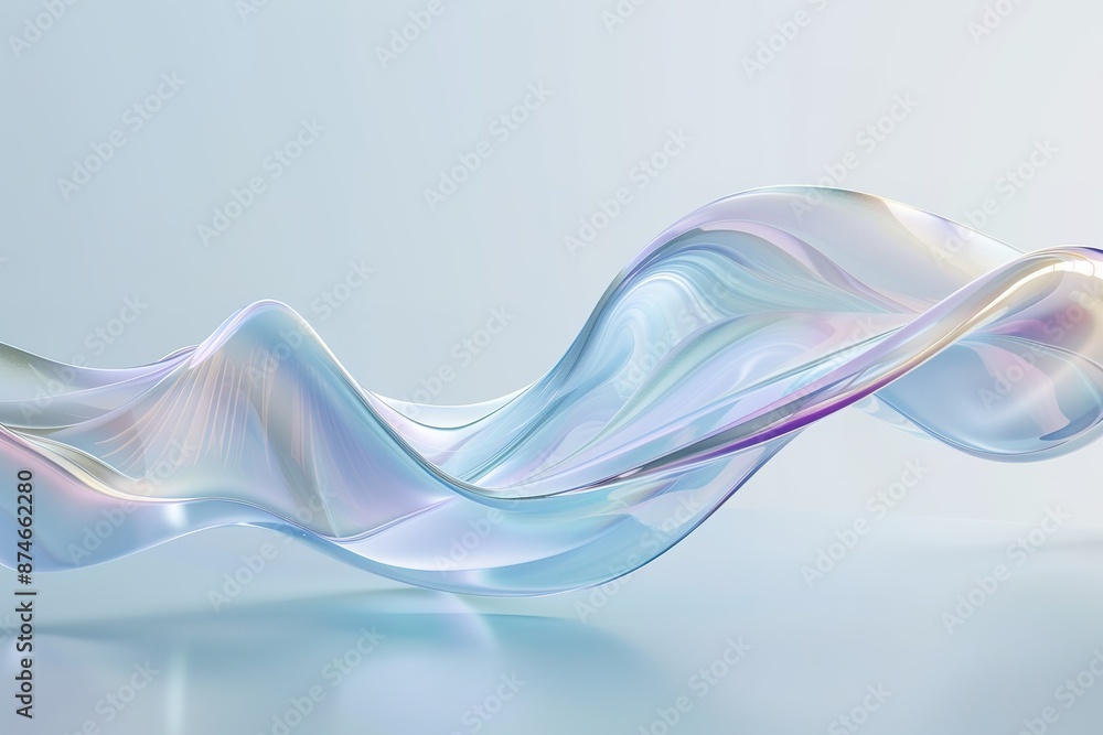 Poster 3d render of glass, floating in the air, with smooth curves and wavy lines, creating an abstract sha