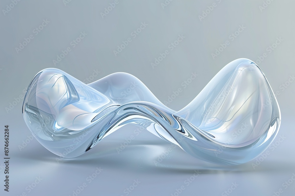 Poster 3d render of glass, floating in the air, with smooth curves and wavy lines, creating an abstract sha