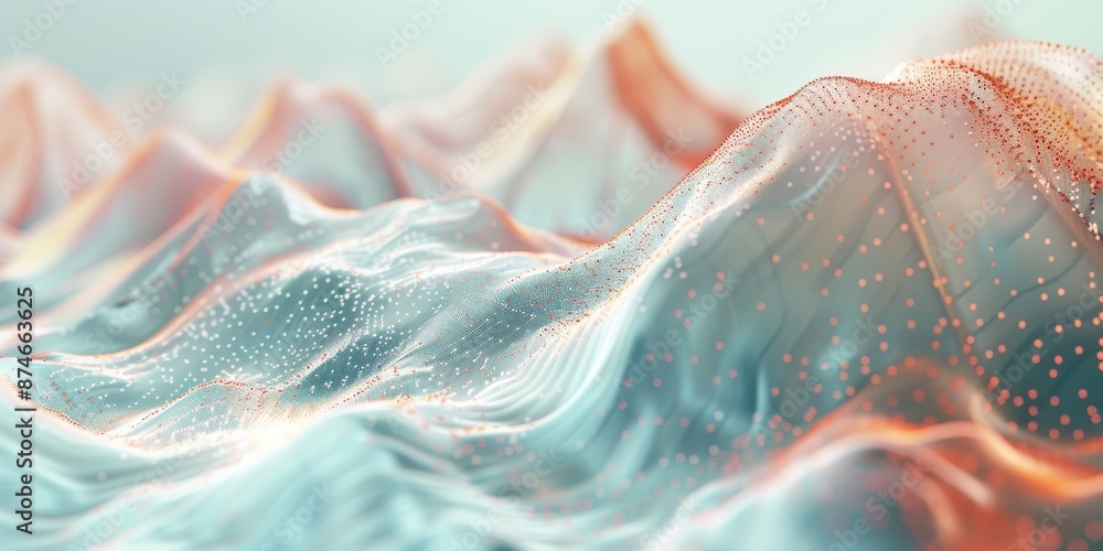 Poster digital economy concept: 3d data flowing through network on fresh background for top-view presentati