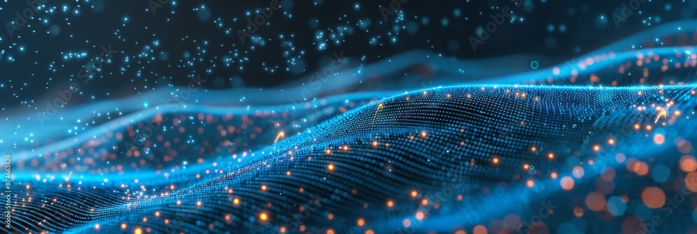 Poster seamless integration: 3d digital data streams in modern economy with cyber security emphasis on blue