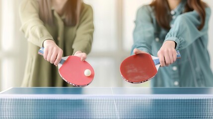 Partners playing table tennis at home, sport love, fun indoors
