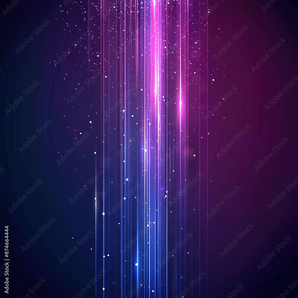 Poster blue and purple gradient background with vertical lines of light on a dark background