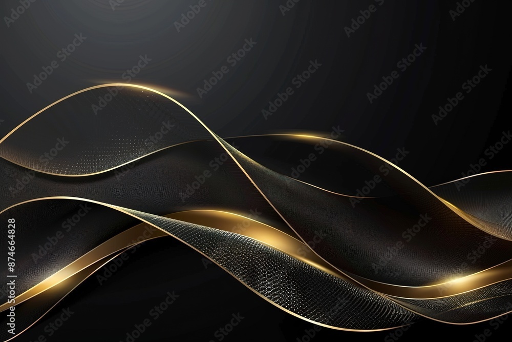 Poster dark background, with a black and gold color scheme in the vector style. the lines are elegant and s