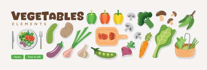 Vegetables Illustration. Healthy food. Diet Food. Vegetables elemets. Vegetable collection set. Colorful vegetable illustration.