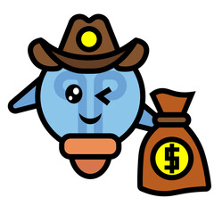 cowboy lamp mascot holding money