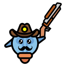 cowboy lamp mascot carrying a shot gun