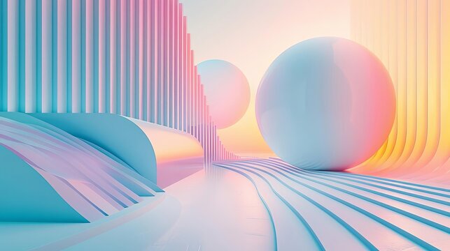 Geometric shapes with subtle gradients and pastel colors, creating a soft and calming aesthetic