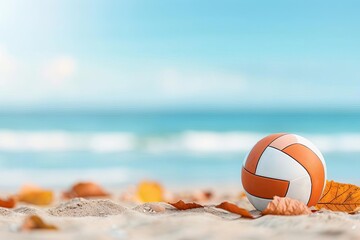 Obraz premium Volleyball match on a beach with autumn hues, sport autumn, seasonal play
