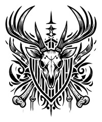 Fototapeta premium TRIBAL TATOO トライバル タトゥ 刺青 和柄 鹿 deer マーコール MARKHOOR Hunting Trophy ハンティング トロフィー