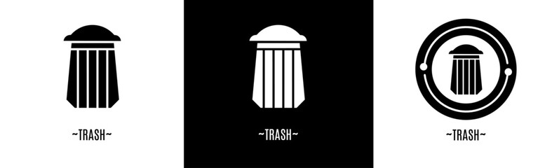 Trash logo set. Collection of black and white logos. Stock vector.
