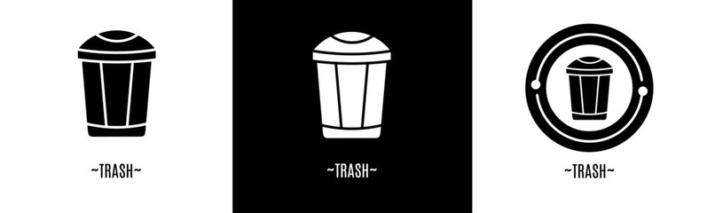Trash logo set. Collection of black and white logos. Stock vector.