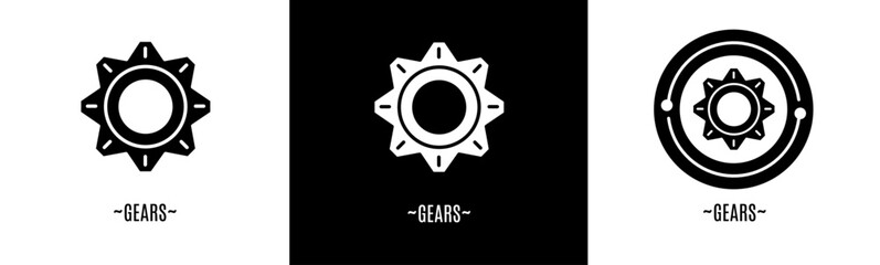 Fototapeta premium Gears logo set. Collection of black and white logos. Stock vector.