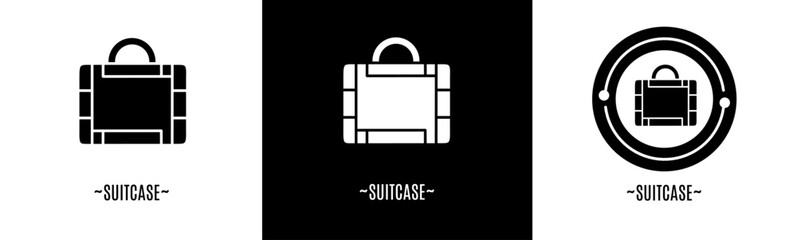 Suitcase logo set. Collection of black and white logos. Stock vector.