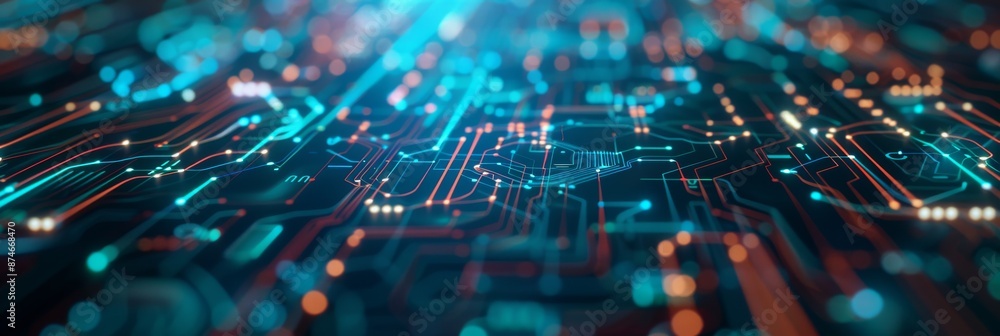 Poster digital network connections - futuristic 3d abstract with glowing nodes on clean blue background