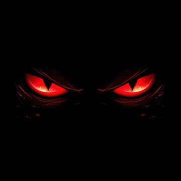 red glowing demon eyes on black background, vector illustration, flat design, vector graphic, high contrast , white background