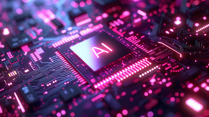 Obraz premium AI on Modern Neon Background: Futuristic Tech and Database Concept