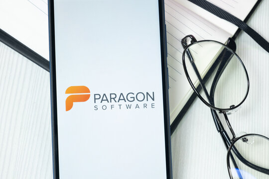 New York, USA - 30 June 2024: Paragon Logo or Icon on Phone Screen