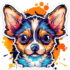 cute Chihuahua face with the eyes looking at you, in a vector style, in a cartoon style, on a white background,