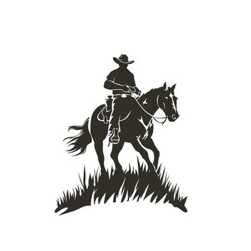 A man in a cowboy hat rides a horse in a field