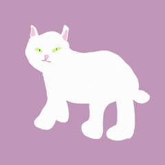 振り返る野良猫のイラスト（白猫）