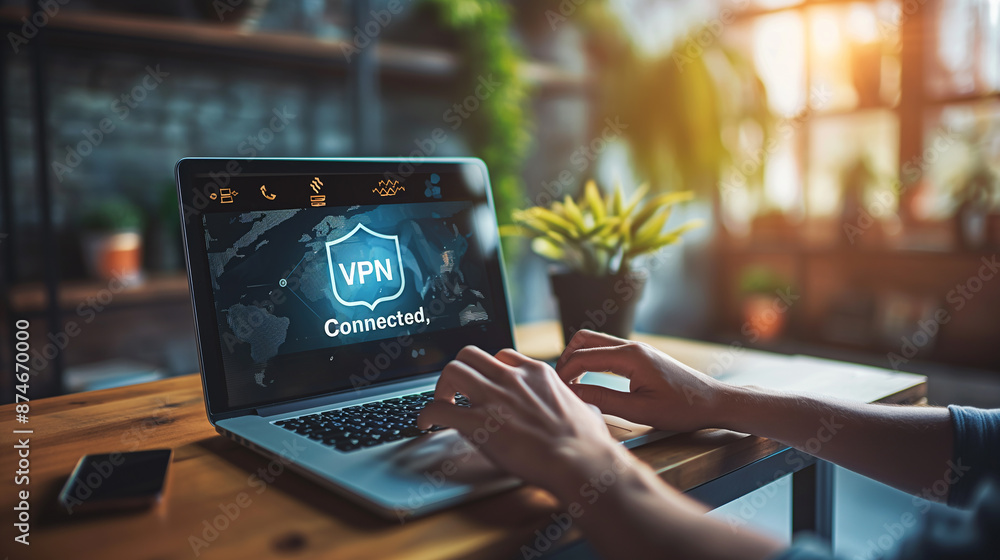 Aufkleber Programmer using laptop showing vpn connection on screen