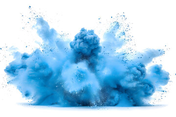 Blue powder explosion on white background