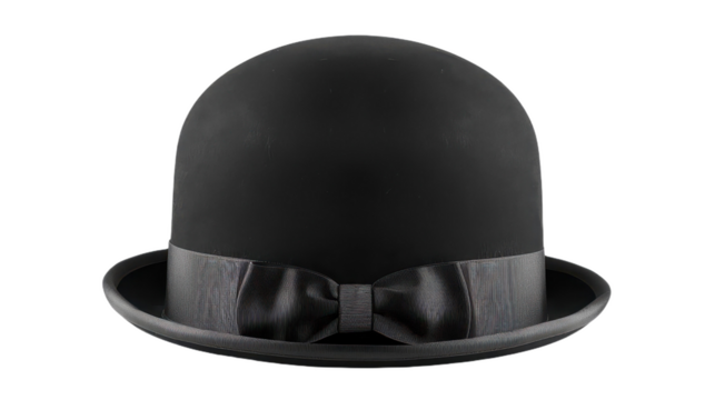 Elegant Black Bowler Hat with Ribbon Detail in Classic Style