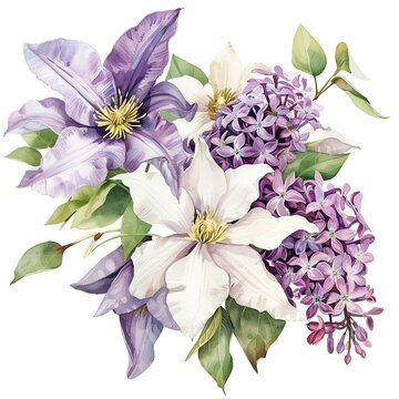 watercolor purple white flowers bouquet clip art preview
