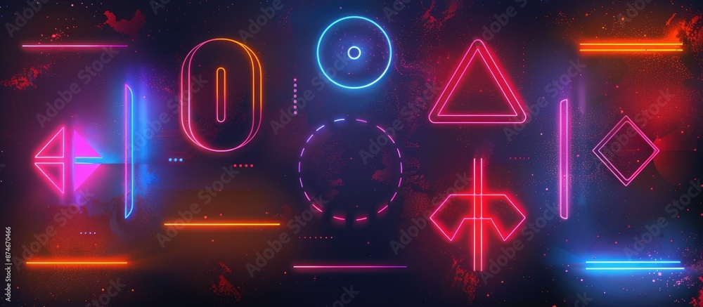 Poster dynamic neon shapes floating against a vibrant cosmic background, creating a lively and colorful dis