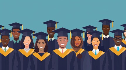 Graduation banner, diverse group of graduates, flat design illustration