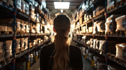 Silhouette of a woman in a cold storage facility ensuring the proper handling of perishable goods in logistics