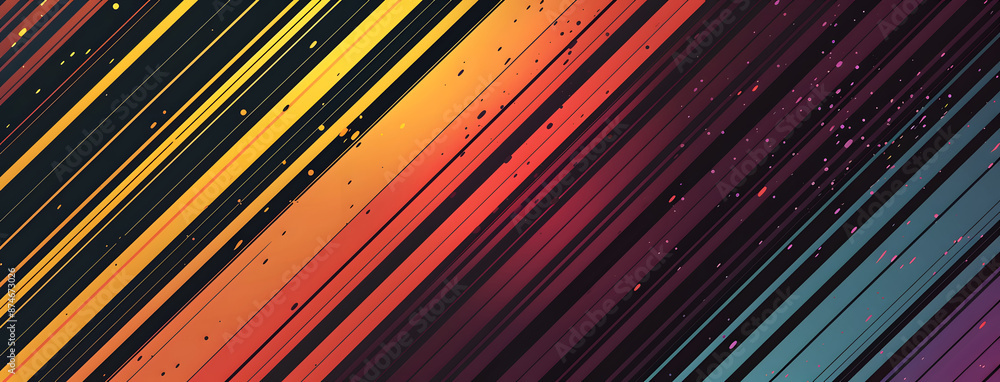 Poster stylish abstract wallpaper with colorful diagonal rainbow stripes set on a black background pattern.
