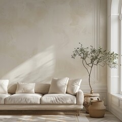 living room interior in front of the empty wall