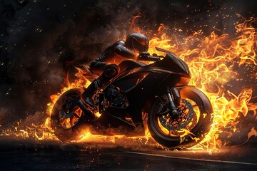 burn fire hot transportation motorcycle bike flames speed biker smoke motorbike rider vehicle road
