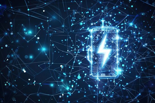 technology abstract background network energy digital blue business light concept battery power symbol illustration