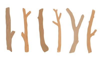 Set of wooden sticks illustration. Tree branches, twig. Hand drawn vector.