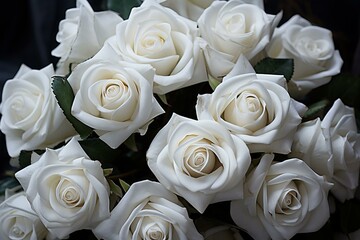 Obraz premium Stunning close-up view of a fresh bouquet of pure white roses