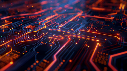 Futuristic digital circuit board with complex lines and patterns
