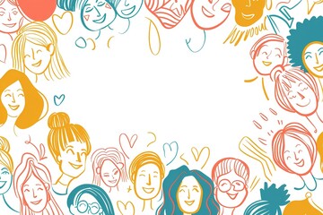 line art illustration of a simple doodle, hand drawn in a minimalist cartoon style for a women's day card design in the center on a white background