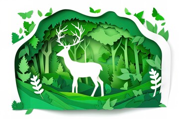 A deer is walking through a forest with trees and bushes