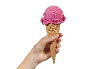 Hand holding a pink ice cream cone