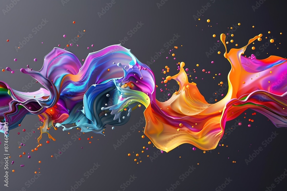 Poster colorful splash wave design, with fluid shapes and abstract elements, set against an isolated backgr