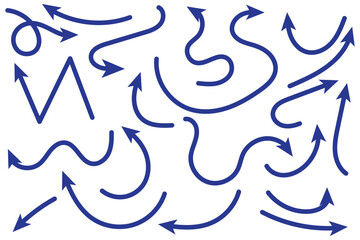 Thin curved arrows collection. Sketch arrows. Vector hand drawn arrows with curls, pointing different directions.