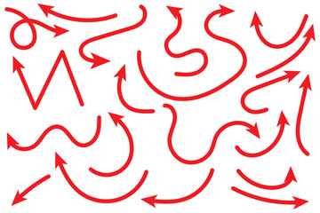 Thin curved arrows collection. Sketch arrows. Vector hand drawn arrows with curls, pointing different directions.