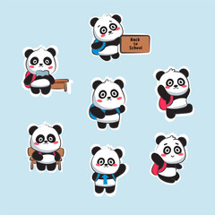 cute cartoon character panda is back go to scholl vector