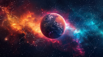 Fototapeta premium The globe is surrounded by a network that creates a sense of connectedness and unity