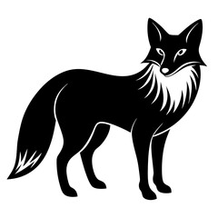 A black and white image of a fox vector art illustration