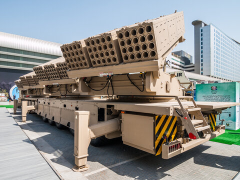 Abu Dhabi, UAE - Feb.19.2013: Jobaria Defense Systems Multiple Cradle Launcher