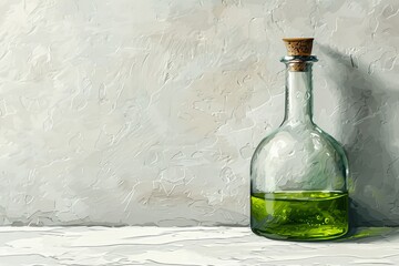 Laboratory flask with green liquid on a reflective surface, vibrant photography, modern design, educational and creative.